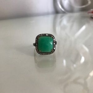 Gold plated raw diamond and Jade ring approx sz 6